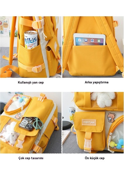 Yeni Sırt Çantası Lise Öğrencisi Kolej Tarzı Okul Çantası Kadın Hafif Rahat Sırt Çantası Dört Parçalı Set (Yurt Dışından) fiyatları