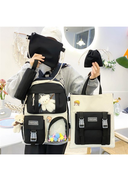 Yeni Sırt Çantası Lise Öğrencisi Kolej Tarzı Okul Çantası Kadın Hafif Rahat Sırt Çantası Dört Parçalı Set (Yurt Dışından) fırsatları