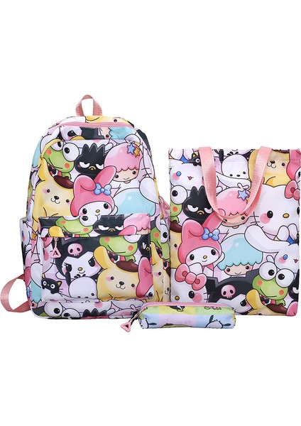 Yeni Üç Parçalı Okul Çantası Kız Ortaokul Öğrencisi Sırt Çantası Grafiti Karikatür Sevimli Sırt Çantası (Yurt Dışından)