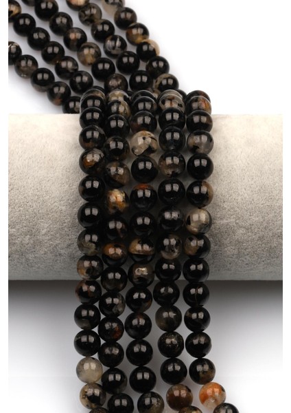 Siyah Turmalin Doğal Taş Dizi 8 mm Küre Kesim