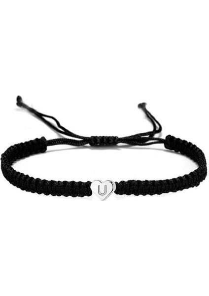 Wekity Kalp Ilk Bilezikler Kadın Hediyeler Için Mektup Kalp Charm Bilezikler Ayarlanabilir El Yapımı Halat Örgülü Bilezikler Kadınlar Genç Kızlar Için, U (Yurt Dışından)
