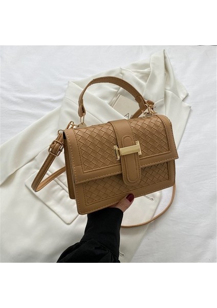Küçük Taze ve Tatlı Dokuma Anlamda Moda Düz Renk Küçük Kare Çanta Basit ve Modaya Uygun Düz Renk Tek Omuz Messenger Kadın Çantası (Yurt Dışından)