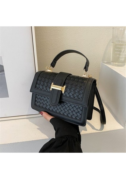 Küçük Taze ve Tatlı Dokuma Anlamda Moda Düz Renk Küçük Kare Çanta Basit ve Modaya Uygun Düz Renk Tek Omuz Messenger Kadın Çantası (Yurt Dışından)