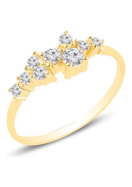 Gümüş Altın Yaldızlı Zirkon Taşlı Lady Gümüş Yüzük