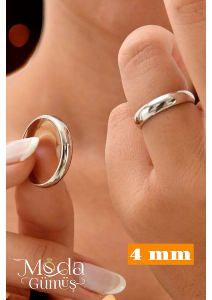 925 Ayar Gümüş 4 mm Bombeli Klasik Düz Alyans