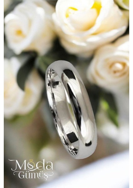 925 Ayar Gümüş 4 mm Bombeli Klasik Düz Alyans fırsatları