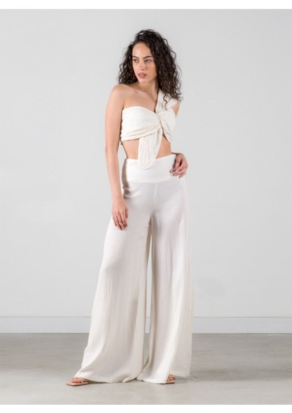 Wide Leg Kadın Pantolon Ekru