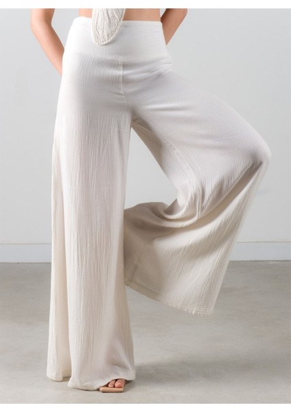 Wide Leg Kadın Pantolon Ekru