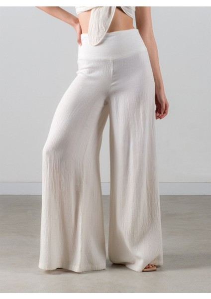 Wide Leg Kadın Pantolon Ekru
