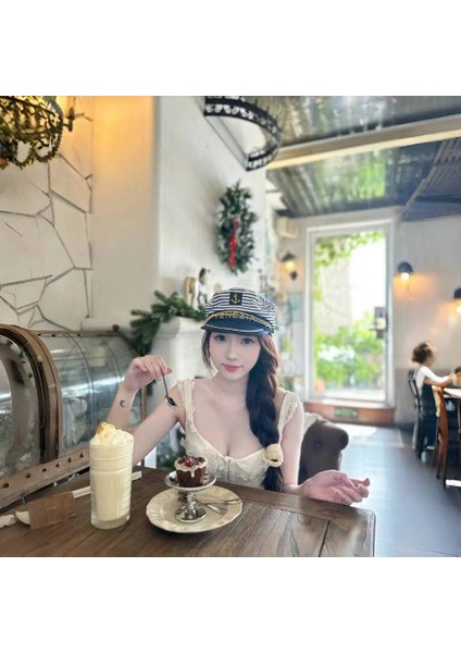 Donanma Şapka Düz Üst Üniforma Ingiliz Kaptan Vintage Yeni Vahşi Ressam Moda Denizci Şapka Büyük Blok (Yurt Dışından)