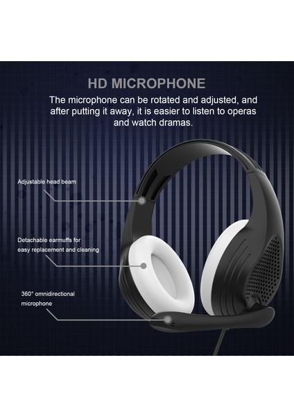 Anıvıa A9 Baş Üstü Kablolu Bas Stereo Kulaklık Bilgisayar Oyun Müzik Kulaklık 3.5mm Ses Jakı-Siyah (Yurt Dışından)