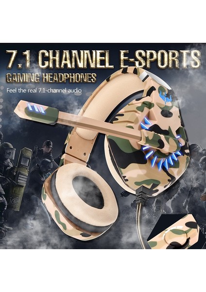 Ovleng Q8 Kamuflaj Kablolu Oyun Kulaklığı E-Spor Işık Efektli Ayarlanabilir Kulaklık USB 7.1 Kanallı Kulak Üstü Kulaklık-Camo Gri (Yurt Dışından) indirimleri