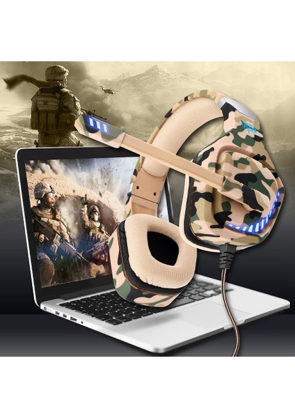 Ovleng GT99 E-Spor LED Işık Kulaklık Kulak Üstü Oyun Kulaklık USB + 3.5mm Kablolu Kulaklık Rotasyon Gürültü Azaltma Mikrofon-Kamuflaj/yeşil (Yurt Dışından) fırsatları