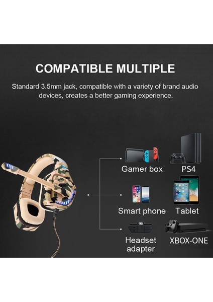 Ovleng GT99 E-Spor LED Işık Kulaklık Kulak Üstü Oyun Kulaklık USB + 3.5mm Kablolu Kulaklık Rotasyon Gürültü Azaltma Mikrofon-Kamuflaj/yeşil (Yurt Dışından) indirimleri
