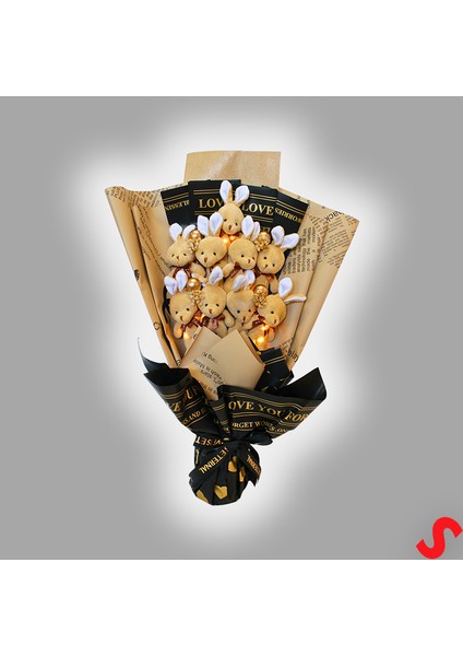 9 Kahve Pelüş Tavşanlı LED Işıklı Buket, 65 cm x 45 cm modelleri