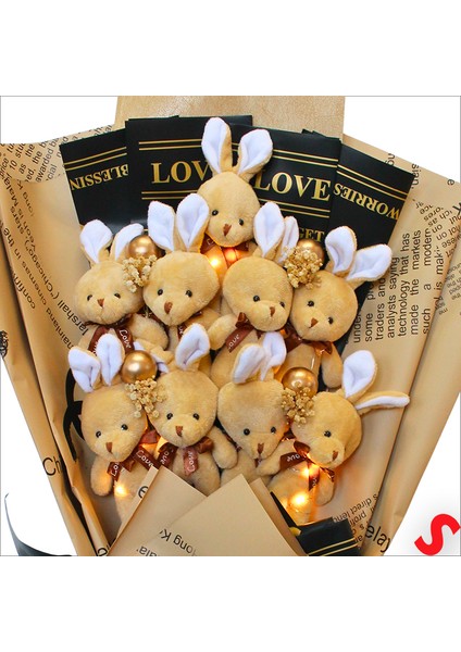 9 Kahve Pelüş Tavşanlı LED Işıklı Buket, 65 cm x 45 cm fırsatları