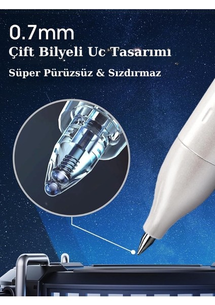 Metal Gövdeli 2'li Jel Kalem Seti - 0.7 mm Uc + 2 Yedek Mürekkep Kapsülü (Mavi Mürekkep)