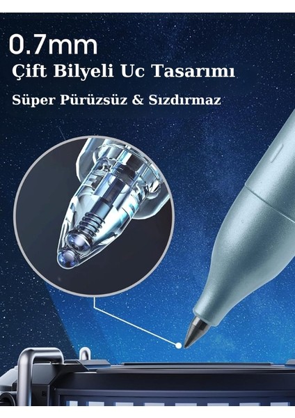 Metal Gövdeli 2'li Jel Kalem Seti - 0.7 mm Uc + 2 Yedek Mürekkep Kapsülü (Mavi Mürekkep)