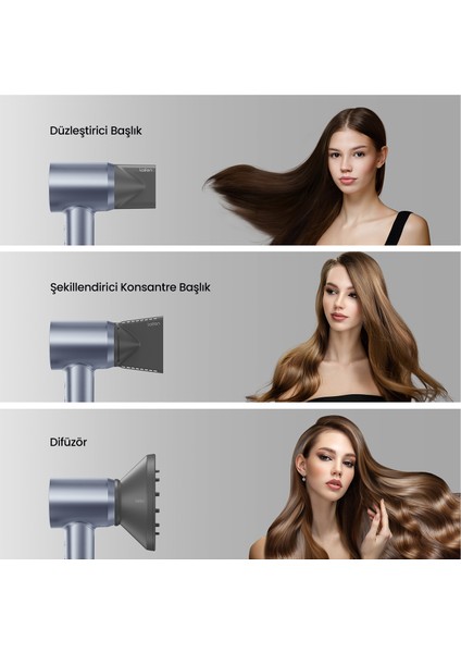 Swift Mavi-Gümüş 1600W 3 Başlıklı Yüksek Hızlı Saç Kurutma Makinesi