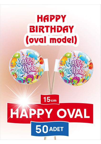 Oval Bayrak Içi Happy Birtdayyazılı Pastakürdanı