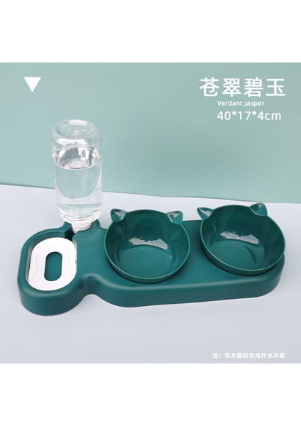 Koyu Yeşil Tarzı Kedi Kuru Mama Kabı Otomatik Su Pompalı Kedi Kasesi ile Su Pompası Ikili Kase Içme Kaldırılmış Standı Kabı Kediler Için (Yurt Dışından)