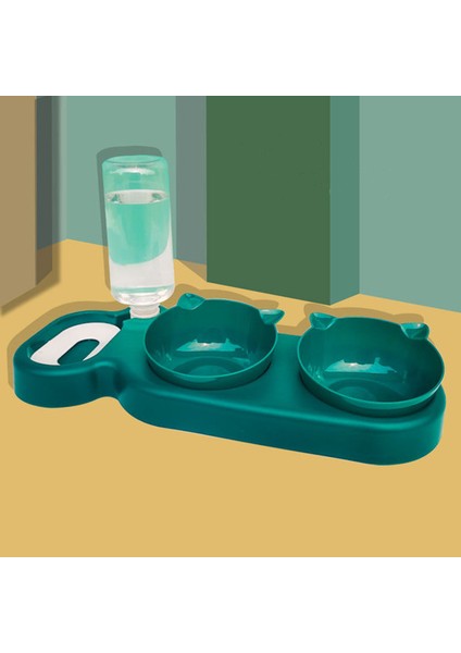 Koyu Yeşil Tarzı Kedi Kuru Mama Kabı Otomatik Su Pompalı Kedi Kasesi ile Su Pompası Ikili Kase Içme Kaldırılmış Standı Kabı Kediler Için (Yurt Dışından) modelleri