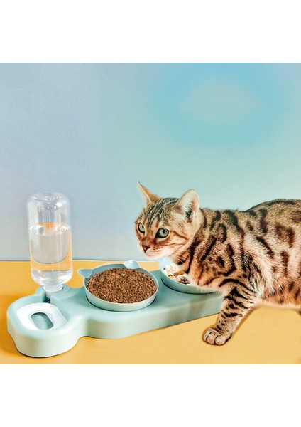 Koyu Yeşil Tarzı Kedi Kuru Mama Kabı Otomatik Su Pompalı Kedi Kasesi ile Su Pompası Ikili Kase Içme Kaldırılmış Standı Kabı Kediler Için (Yurt Dışından) fırsatları