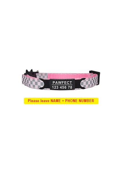 Pembe-Siyah Tarzı Yansıtıcı Kafesli Pet Zil Tasma Özel Kişiselleştirilmiş Id Ücretsiz Kazıma Kedi Naylon Ayarlanabilir Yavru Kediler Kolye (Yurt Dışından)