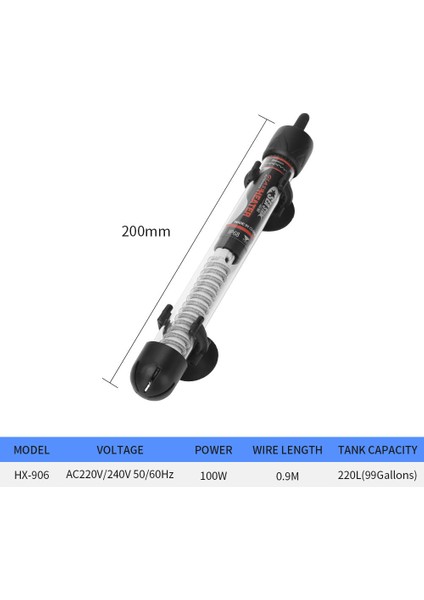 HX-906-100W Stili Au Fiş Akvaryum Daldırma Isıtıcı Kaplumbağa Balık Tankı Ayarlanabilir Su Isıtma Çubuğu Sabit Sıcaklık Kontrolü Termostatlı Aquario (Yurt Dışından)