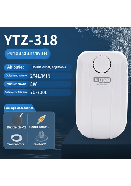 8W Çift Çıkış Stili Yee Sessiz Akvaryum Hava Pompası Oksijenli Akvaryum Hava Kompresörü Balık Tankı Oksijen Pompası Tek Çift Çıkışlı Check Valve ile 220V (Yurt Dışından)