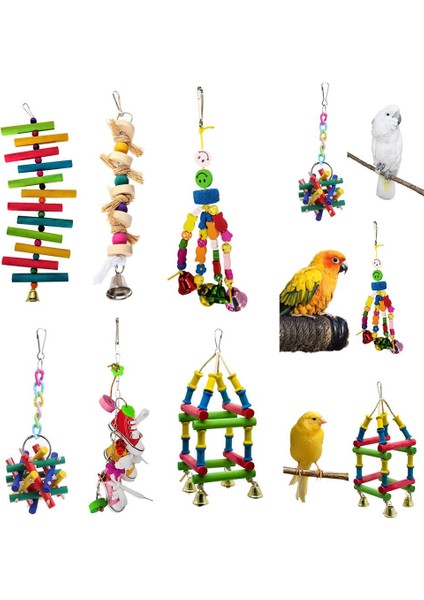 No.10 Tarzı Muhabbet Kuşu Oyuncakları Muhabbet Kuşu Isırma Salıncak Oyuncaklar Renkli Ahşap Çubuk Kuş Oyuncakları Kafes Asma Süs Evcil Kuş Malzemeleri (Yurt Dışından) fiyatları