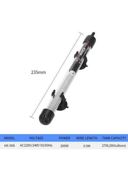 HX906-200W Stili Ingiltere Fişi Akvaryum Isıtıcı Daldırılabilir Balık Tankı Isıtıcı Sabit Sıcaklık Isıtma Çubuğu Akvaryum Gerekli (Yurt Dışından)