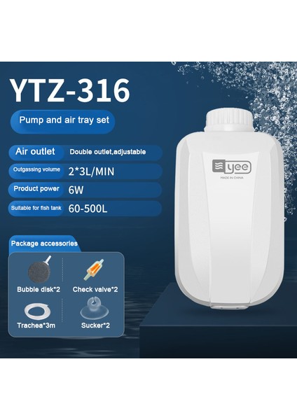 6W Çift Çıkış Stili Yee Sessiz Akvaryum Hava Pompası Oksijenli Akvaryum Hava Kompresörü Balık Tankı Oksijen Pompası Tek Çift Çıkışlı Check Valve ile 220V (Yurt Dışından)