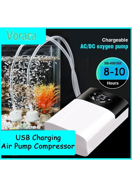 Siyah Stil L Beden Güçlü Hava Pompası Süper Sessiz USB Şarj Edilebilir Lityum Pil Gücü Oksijen Kompresörü Akvaryum Balık Tankı Dış Mekan Balıkçılık (Yurt Dışından)