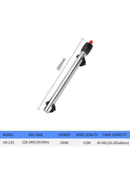 HX233-200W Stili Au Fişi Paslanmaz Çelik Akvaryum Isıtıcı Ayarlanabilir Daldırma Termostat Isıtma Çubuğu Balık Tankı Için (Yurt Dışından)