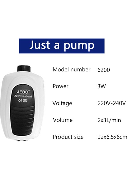 NO.6200 Stili Tek Boyut Yeni Jebo Akvaryum Hava Pompası Ayarlanabilir Hava Hacmi Hava Kompresörü Oksijen Hava Pompası Tek ve Çift Çıkış Düşük Desibel (Yurt Dışından)