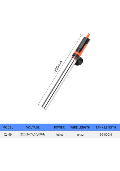 XL-99-200W Stili Ab Fişi Yeni Akvaryum Isıtıcı Çubuk Paslanmaz Çelik Ayarlanabilir Derece Celsius Sıcaklık Kontrolü Balık Tankı 50~500W (Yurt Dışından)