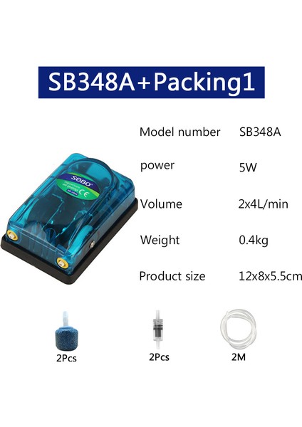 SB348A Ambalaj1 Stili Ab Fişi Sobo Akvaryum Hava Pompası Kompresör Oksijen Şeffaf Gövde Tek Çift Çıkış Yüksek Balık Tankı Pompası (Yurt Dışından)