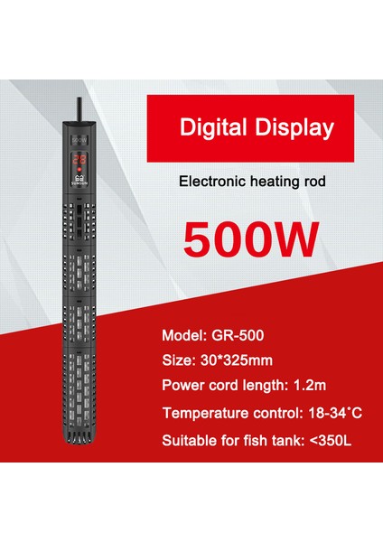 GR500W Stili Akvaryum Daldırma Isıtıcı Balık Tankı LCD Ekran Dijital Ayarlanabilir Su Isıtma Çubuğu Hassas Sıcaklık Kontrolü 220V (Yurt Dışından)