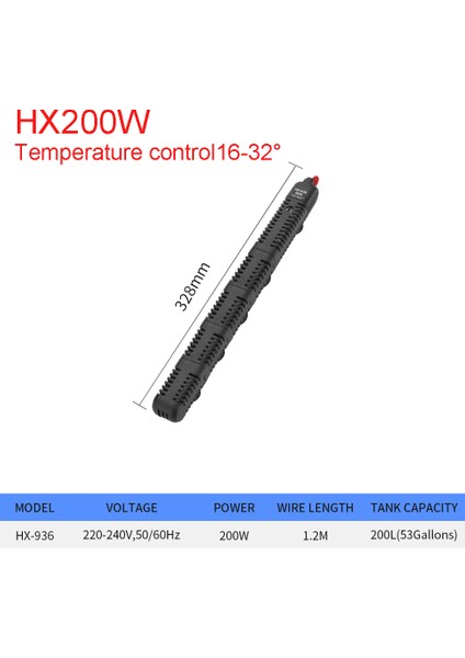 HX200W Stili Au Fişi Akvaryum Daldırma Isıtıcı Balık Tankı LCD Ekran Dijital Ayarlanabilir Su Isıtma Çubuğu Sabit Sıcaklık Kontrolü 220V (Yurt Dışından)