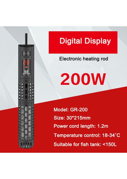 GR200W Stili Akvaryum Daldırma Isıtıcı Balık Tankı LCD Ekran Dijital Ayarlanabilir Su Isıtma Çubuğu Hassas Sıcaklık Kontrolü 220V (Yurt Dışından)