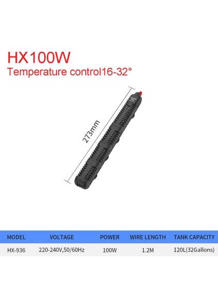 HX100W Stili Ab Fişi Akvaryum Daldırma Isıtıcı Balık Tankı LCD Ekran Dijital Ayarlanabilir Su Isıtma Çubuğu Sabit Sıcaklık Kontrolü 220V (Yurt Dışından)