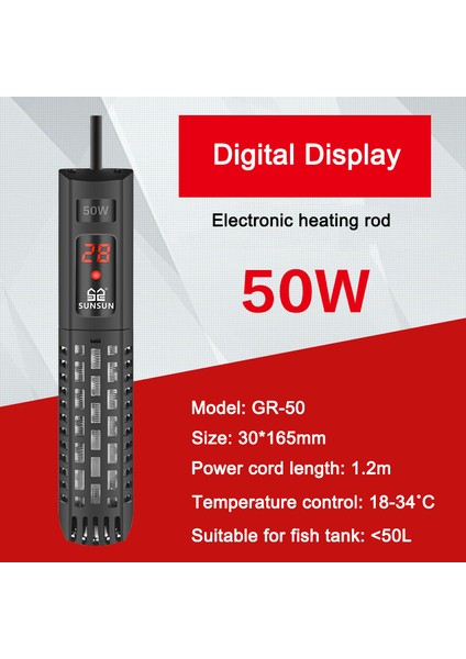 GR50W Stili Akvaryum Daldırma Isıtıcı Balık Tankı LCD Ekran Dijital Ayarlanabilir Su Isıtma Çubuğu Hassas Sıcaklık Kontrolü 220V (Yurt Dışından)