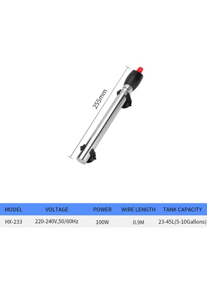 HX-233-100W Stili Ab Fişi Akvaryum Isıtıcı Daldırılabilir Kaplumbağa Balık Tankı Otomatik Su Isıtıcı Sabit Sıcaklık Isıtma Çubuğu Termostat Aquario 220V (Yurt Dışından)