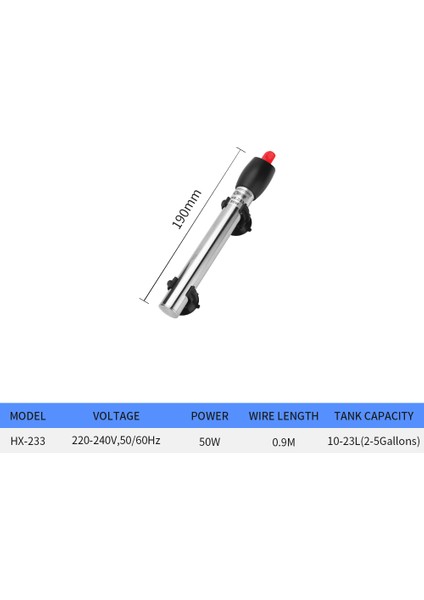 HX-233-50W Stili Au Fiş Akvaryum Isıtıcı Daldırılabilir Kaplumbağa Balık Tankı Otomatik Su Isıtıcı Sabit Sıcaklık Isıtma Çubuğu Termostat Aquario 220V (Yurt Dışından)