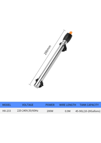 200W Tarzı Akvaryum Isıtma Çubukları Paslanmaz Çelik Ayarlanabilir Termostat Otomatik Sabit Sıcaklık Su Isıtıcı (Yurt Dışından)
