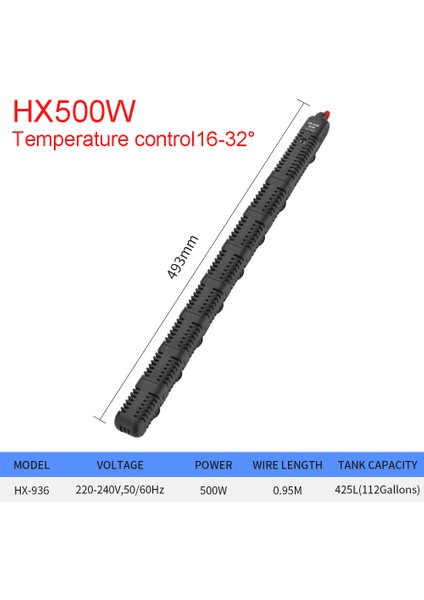 HX500W Stili Ingiltere Fişi Akvaryum Daldırma Isıtıcı Balık Tankı LCD Ekran Dijital Ayarlanabilir Su Isıtma Çubuğu Sabit Sıcaklık Kontrolü 220V (Yurt Dışından)