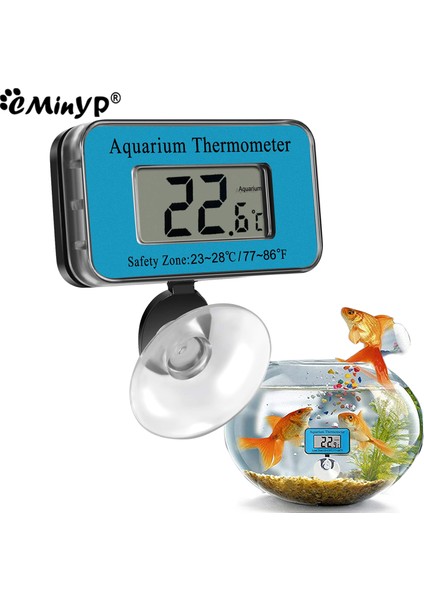 Mavi Stil Dijital Daldırma Akvaryum Termometresi Balık Tankı LCD Ekran Sıcaklık Ölçer Mini Emme Kupası ile Terraryum Sürüngen Için (Yurt Dışından)