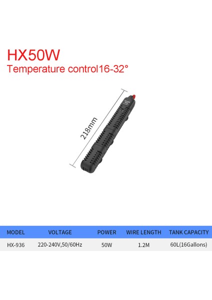 HX50W Stili Au Fişi Akvaryum Daldırma Isıtıcı Balık Tankı LCD Ekran Dijital Ayarlanabilir Su Isıtma Çubuğu Sabit Sıcaklık Kontrolü 220V (Yurt Dışından)