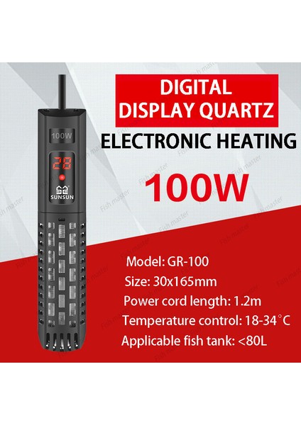 GR-100 100W Tarzı Ingiltere Adaptör Fişi Sunsun Denizsuyu Mercan Balığı Tankı Isıtma Çubuğu - Tuzlu Su Cam Isıtma Çubuğu - Dijital Ekranlı Akvaryum Isıtma Çubuğu Isıtıcı (Yurt Dışından)